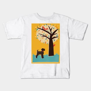 Miniature Schnauzer Dog watching Red Squirrels in a Tree Kids T-Shirt